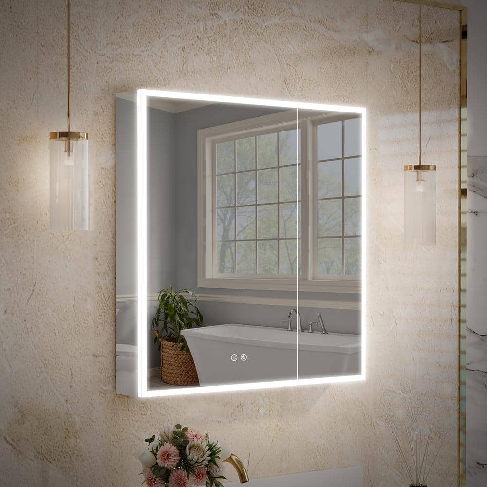 30 in. W x 30 in. H Rectangular Silver Recessed/Surface Mount LED Medicine 