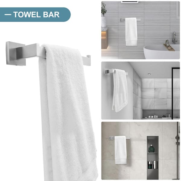 5-Piece Bath Hardware Set with Double Hooks Towel Ring Toilet Paper Holder and 24 in. Towel Bar in Brushed Nickel