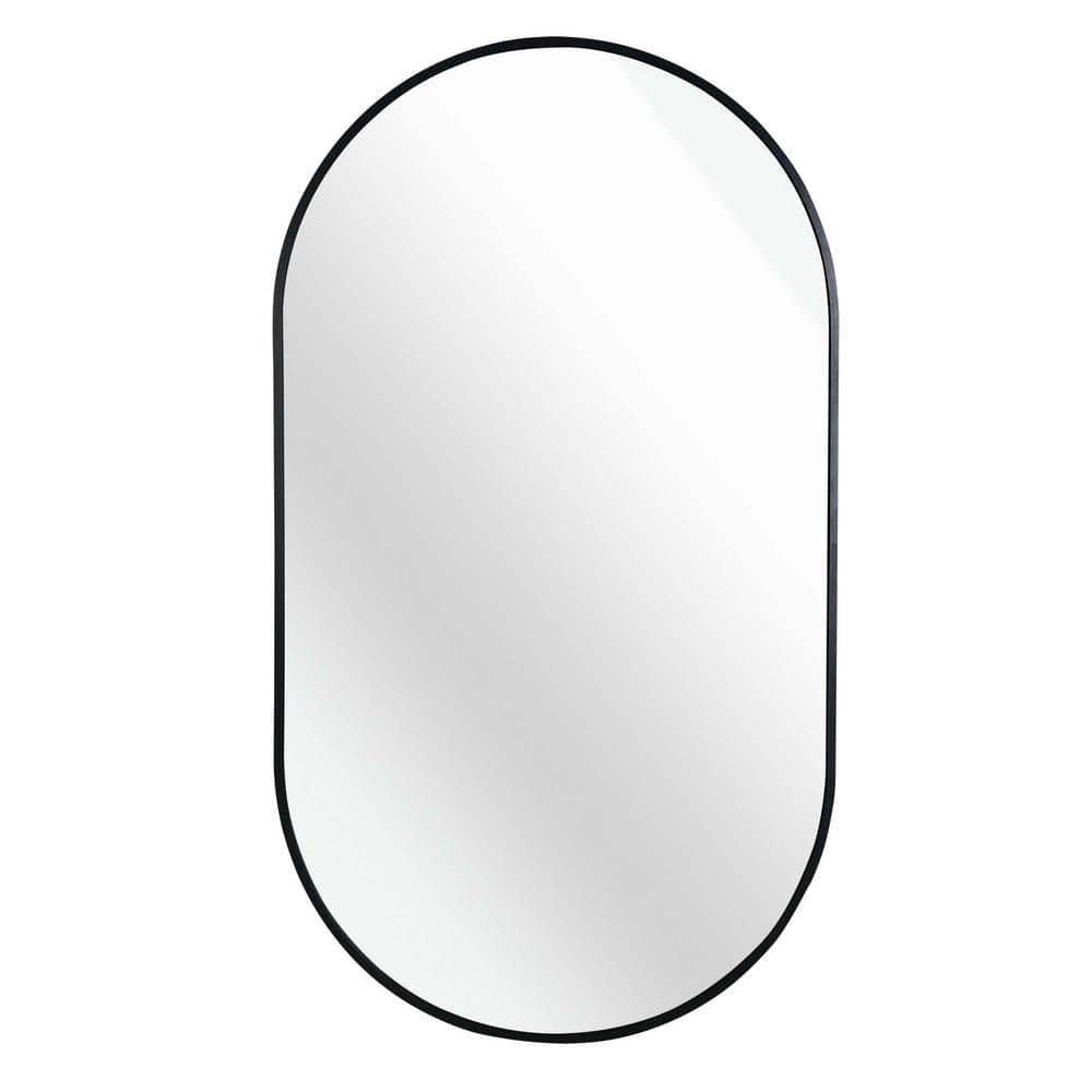 20 in. W x 28 in. H Oval Brush Black Aluminum Framed Wall Mount Mirror Corn