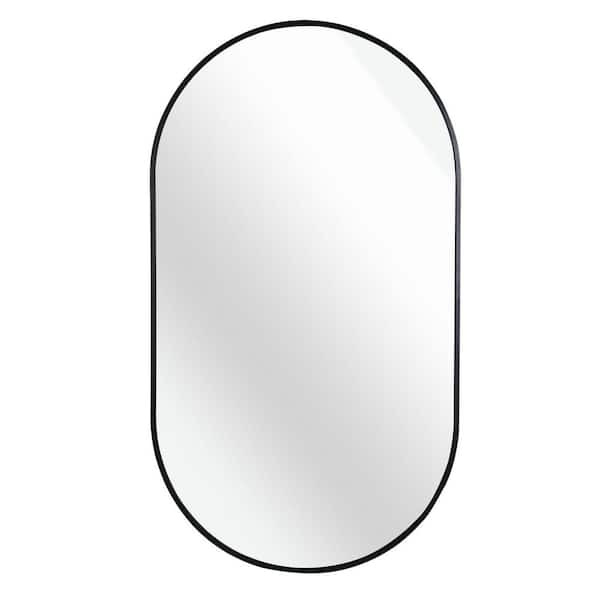 Unbranded 20 in. W x 28 in. H Oval Brush Black Aluminum Framed Wall Mount Mirror Corner Bathroom Vanity Mirror