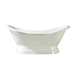 Oxnard 72 in. Cast Iron Double Slipper Flatbottom Non-Whirlpool Bathtub in White with No Faucet Holes