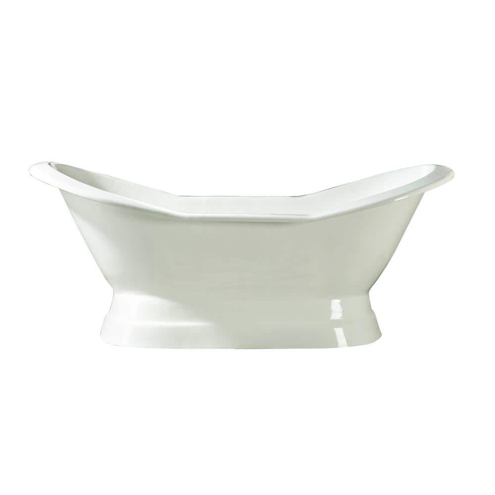 Oxnard 72" White Cast Iron Double Slipper Pedestal Tub