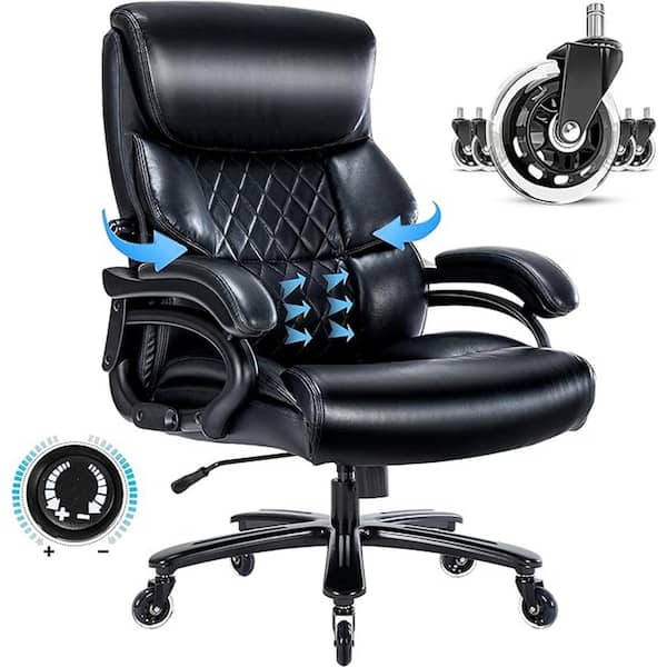 Magic Home Black Leather Heavy Duty Executive Office Chair with Sturdy Rollerblade Wheels, Adjustable Lumbar Support