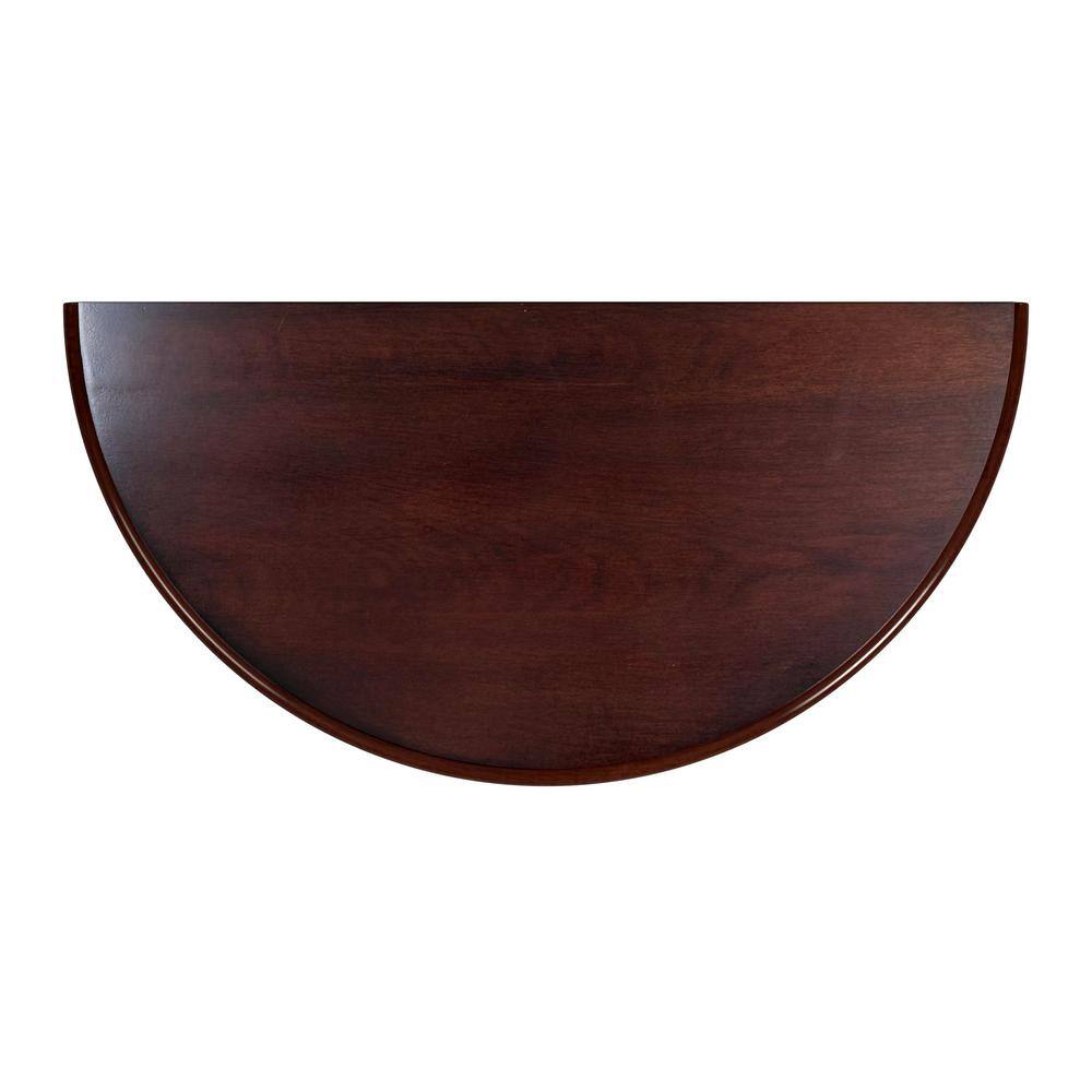 Traditional Demilune Console Table in Cherry Brown with Storage