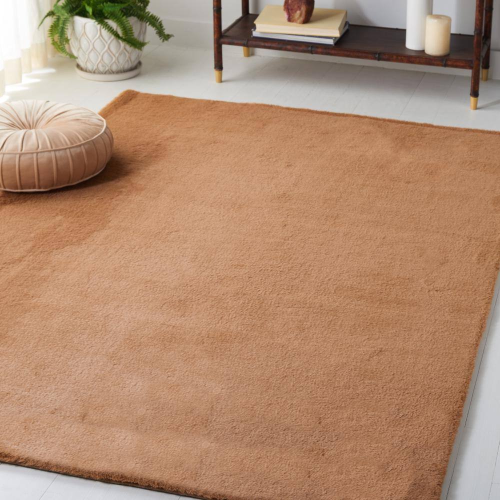 Brown Faux Rabbit Fur Rectangular Washable Area Rug