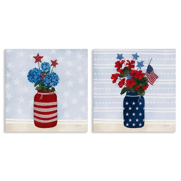 Stupell Industries Patriotic Stripes & Stars Florals by Yvette St. Amant 2 Pieces Unframed Nature Graphic Art Print 24 in. x 24 in.