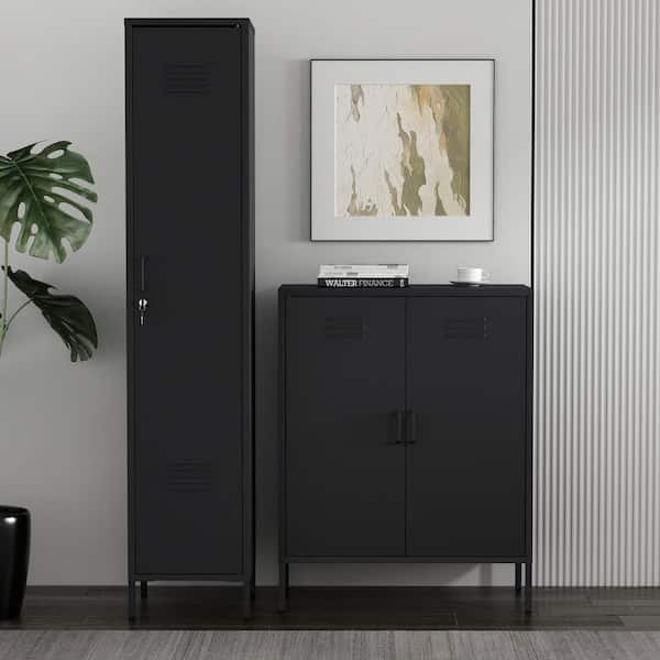 Manhattan Comfort Naomi 2-Piece Black Modern 40 in. Accent Cabinet and 72.8 in. Locker Storage Cabinet with 8 Adjustable Shelves