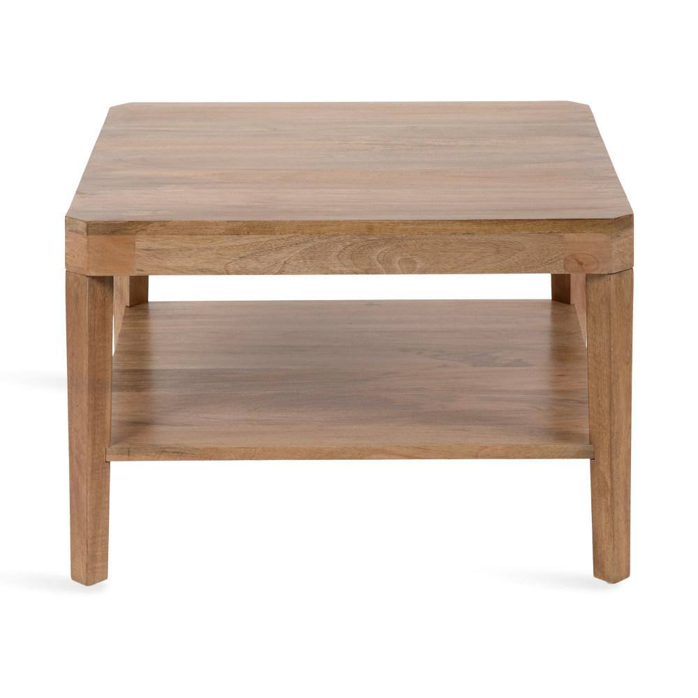 Natural Mango Wood Square Coffee Table with Storage Shelf
