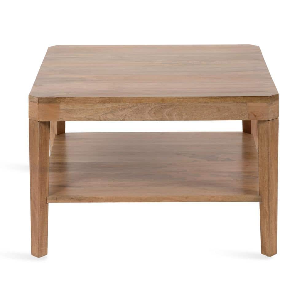 Natural Mango Wood Square Coffee Table with Storage Shelf