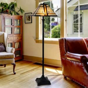 61 in. Multiple Colors Stained Glass and Metal Indoor Floor Lamp with Shad