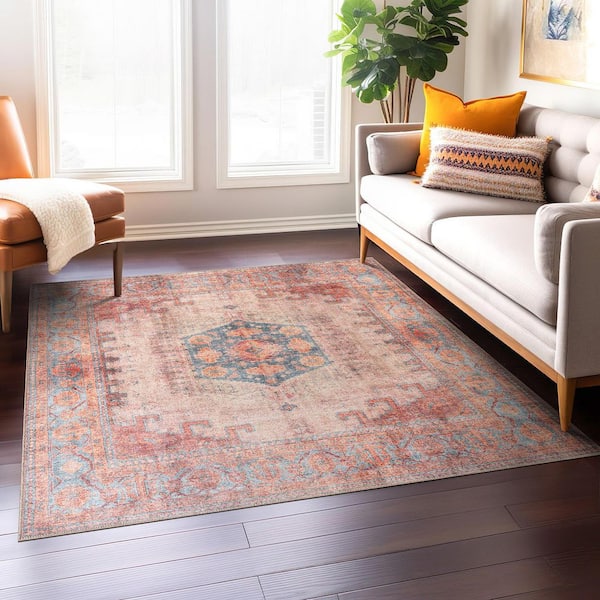 Vintage Bohemian Machine Washable Non Slip Multi 6 ft. 7 in. x 6 ft. 7 in. Square Area Rug
