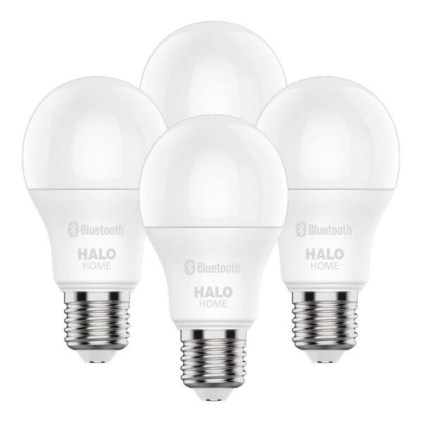 HALO 60W Equivalent A19 Dimmable Adjustable CCT (2700K-5000K) Smart Wireless LED Light Bulb in White (4-Pack)