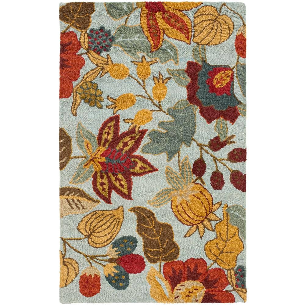 Handmade Blue Floral Tufted Wool Rug 30" x 48"