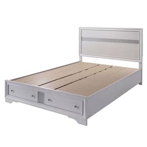 Ekon White Solid Wood Frame Full Platform Bed with 2 Drawers