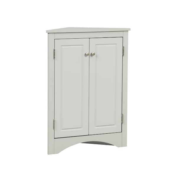FAMYYT Triangle 24 in. W x 17 in. D x 31.5 in. H Gray Freestanding Linen Cabinet with Adjustable Shelves