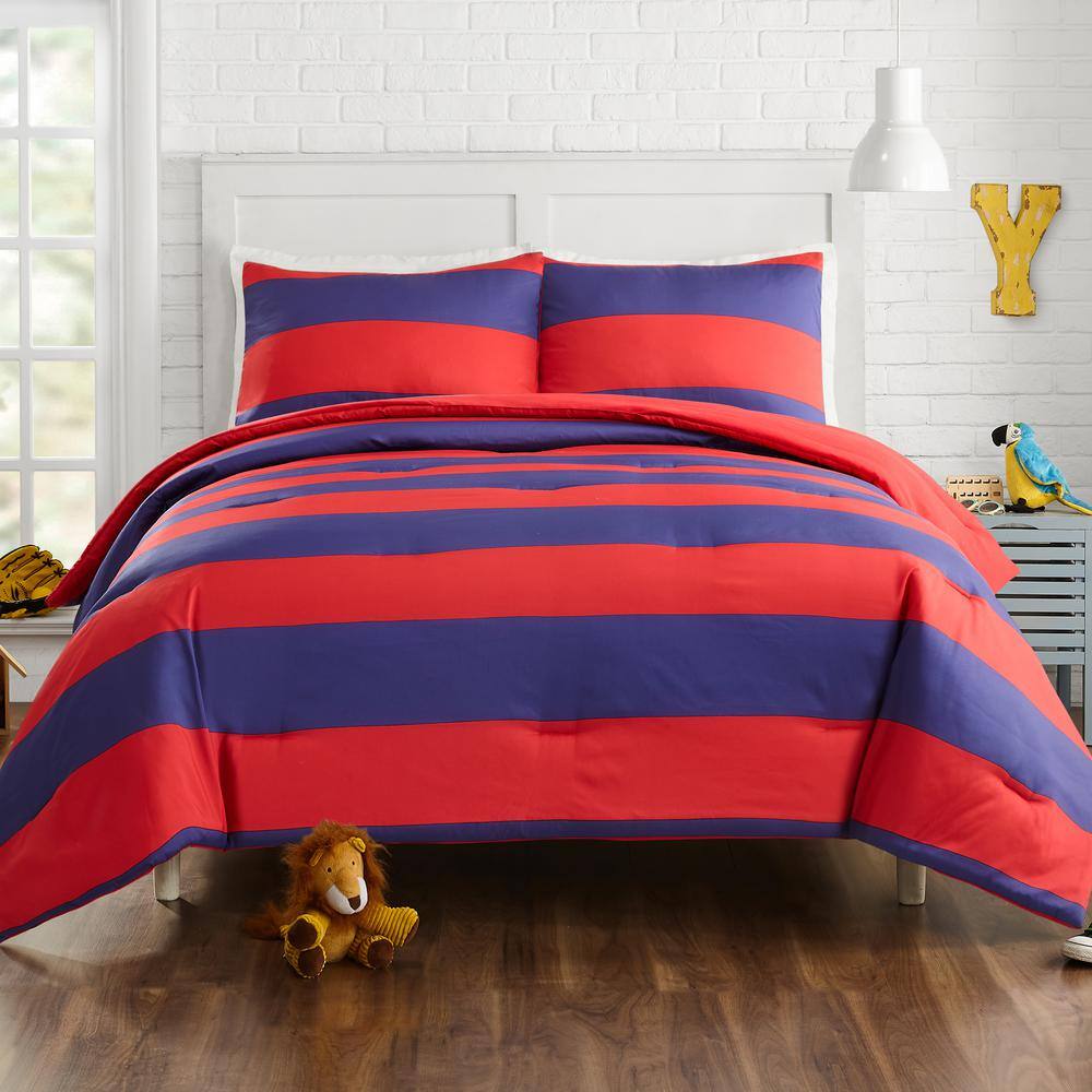 Twin Red and Blue Reversible Microfiber Comforter Set