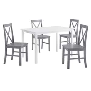 5-Piece White and Grey Solid Wood Farmhouse Dining Set