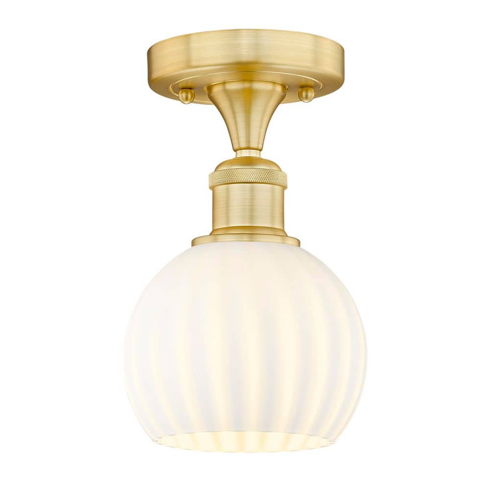 White Venetian 6 in. 1-Light Satin Gold Modern Semi-Flush Mount with Frosted Glass Shade price history on PriceWatchPro