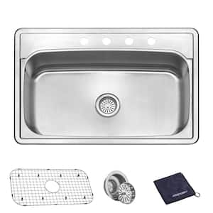18-Gauge Stainless Steel 33 in. Single Bowl Drop-In Kitchen Sink with Bottom Grid