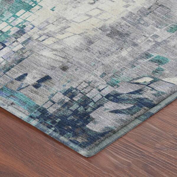 Mayfield Premium Machine Washable Abstract AMF2254 Teal 10 ft. x 14 ft. Area Rug