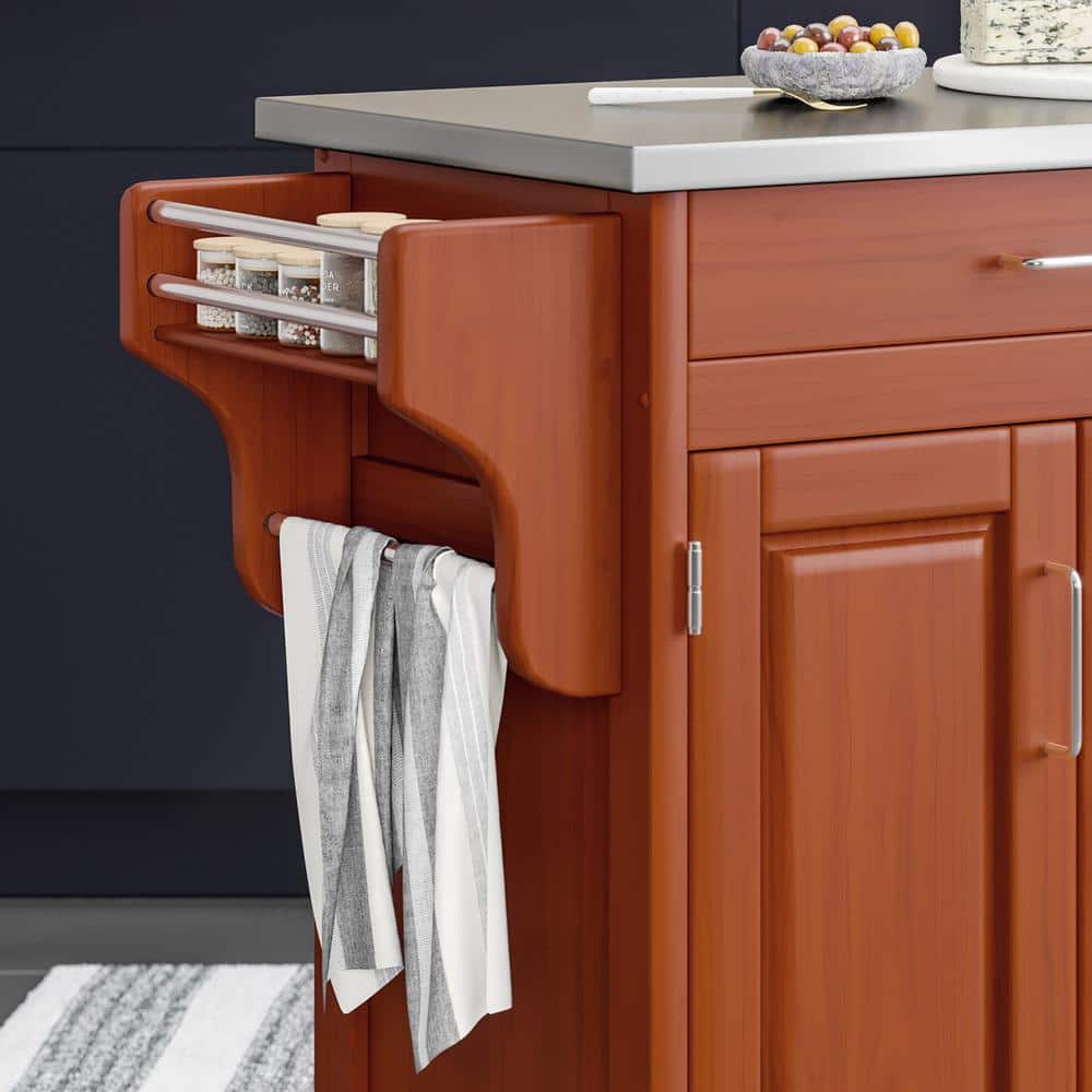 Stainless Steel Top Oak Kitchen Cart with Spice Rack