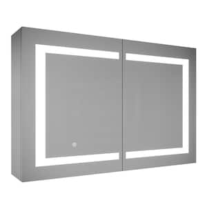 Modern 36 in. W x 24 in. H Silver Metal Framed Wall Mount/Recessed Bathroom Medicine Cabinet with Mirror LED Anti-fog