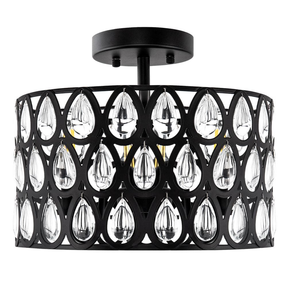 3-Light Matte Black Semi-Flush Mount Ceiling Light with Crystal Teardrop Accents, E12 Base, Bulbs Not Included price history on PriceWatchPro