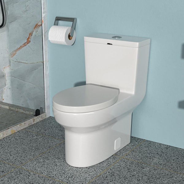 1-piece 1.1/1.6 GPF Dual Flush Elongated Toilet in White Seat Included