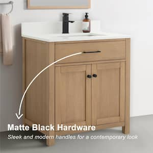 Jacklyn 31 in. W x 22 in. D x 33.75 in. H Single Freestanding Bathroom Vanity in White Oak with Quartz Countertop