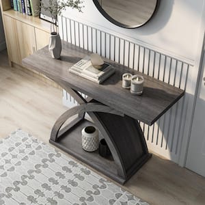 Luxor 47 in. Distressed Gray Rectangle Particle Board Wood Console Table with Shelves