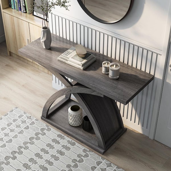 Furniture of America Luxor 47 in. Distressed Gray Rectangle Particle Board Wood Console Table with Shelves