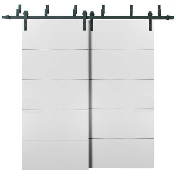 Sartodoors 0020 48 in. x 80 in. Flush White Finished Pine Wood Barn Door Slab with Barn Bypass Hardware