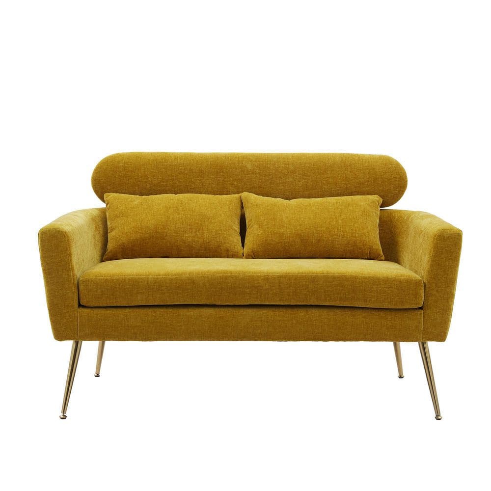 51 in.W Mustard 2Seater Loveseat With 2 Throw Pillows For Small Space