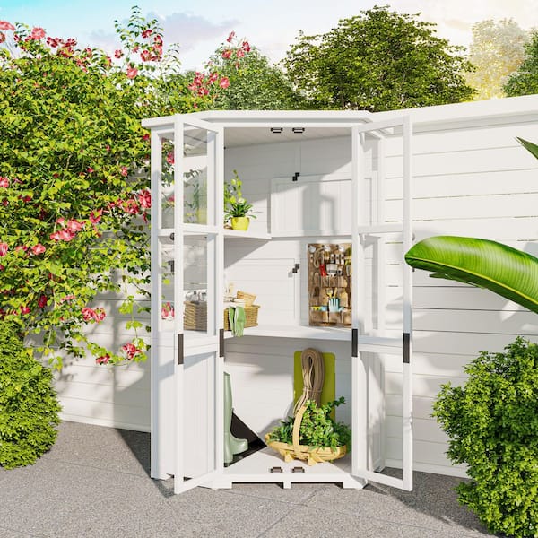 3 ft. W x 2 ft. D White Wood Garden Tool Shed and Mini Greenhouse with Waterproof Roof 3.8 sq. ft.