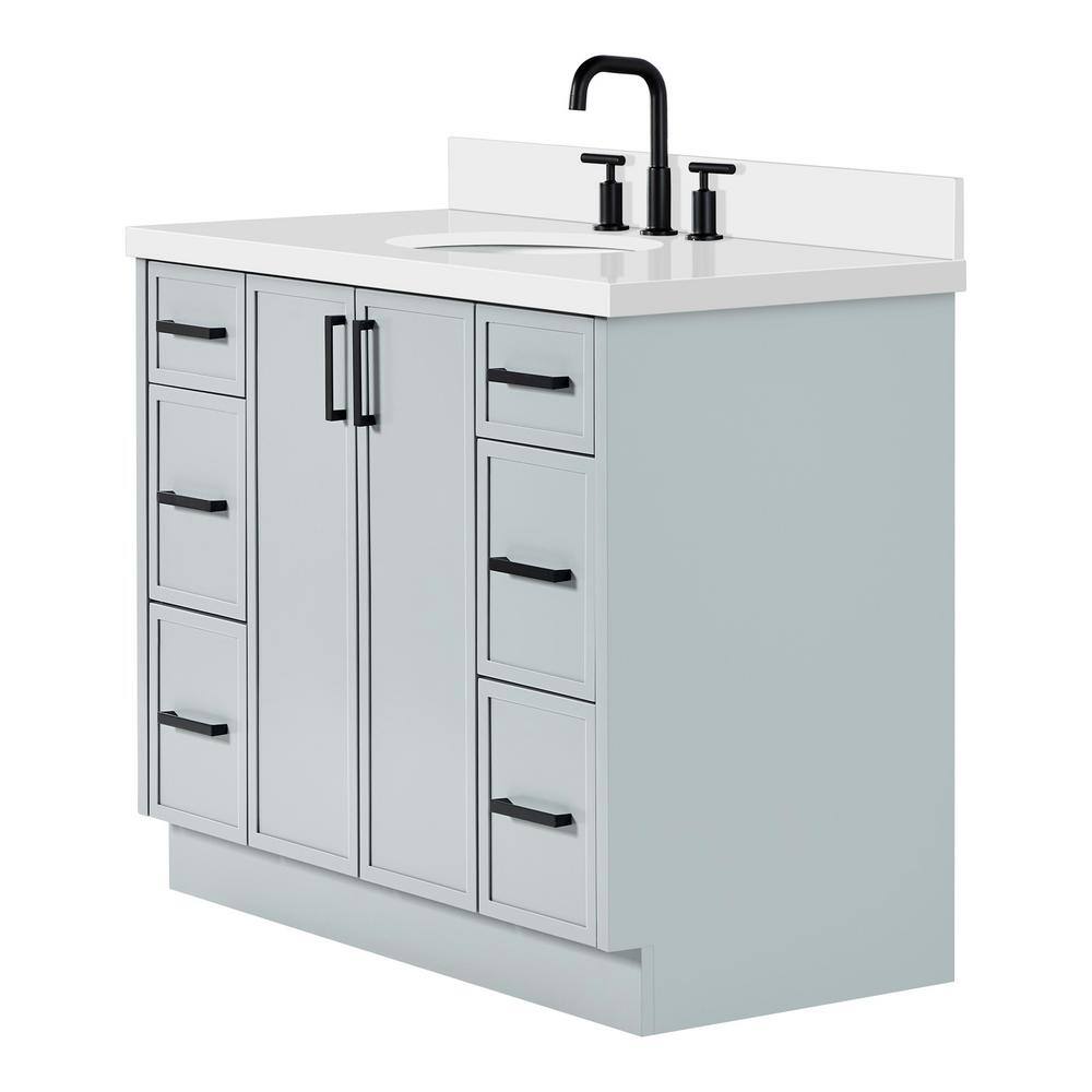 Kelly 43" Light Gray Wood Single Vanity with White Quartz Top