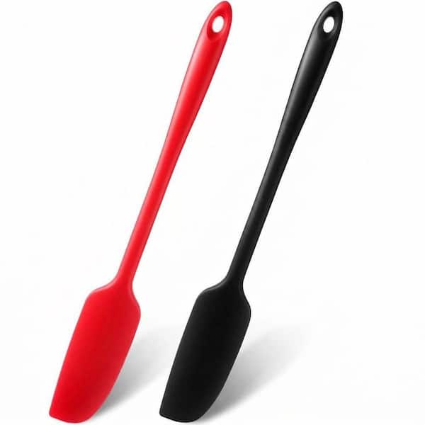 Silicone Long Handle Non-Stick Rubber Jar Spatula with Stainless Steel Core Red Black Heat Resistant 2-Pieces
