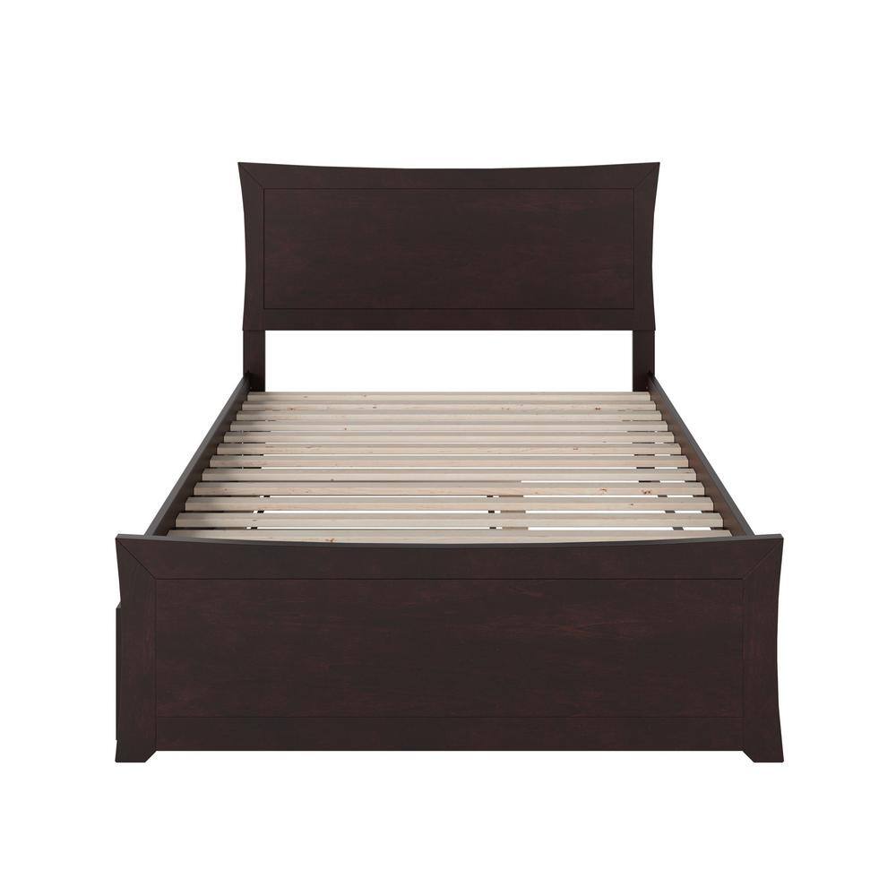 Espresso Full Wood Platform Bed with Trundle and Headboard
