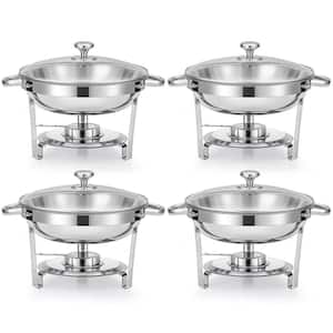 4 Pack 5 qt Stainless Steel Round Chafing Dishes Buffet Set for Catering with Glass Lid & Lid Holder