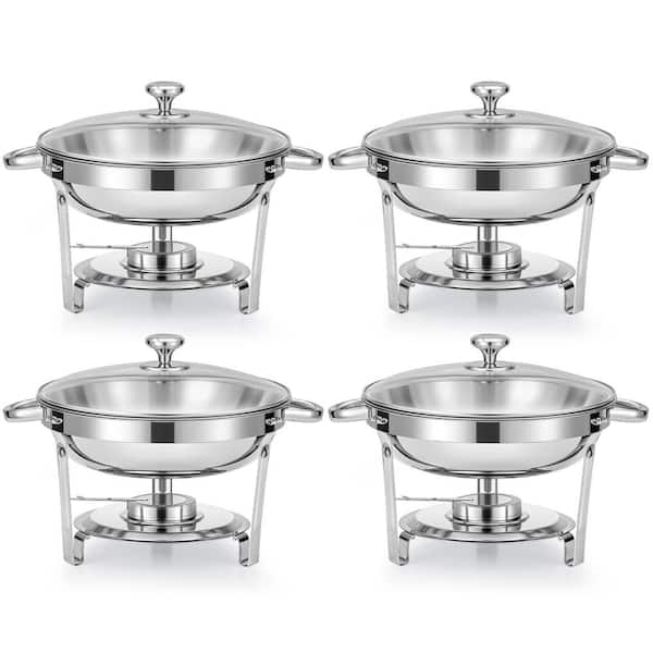 4-Pack 5 qt. Stainless Steel Round Chafing Dishes Buffet Set for Catering Glass Lid Holder