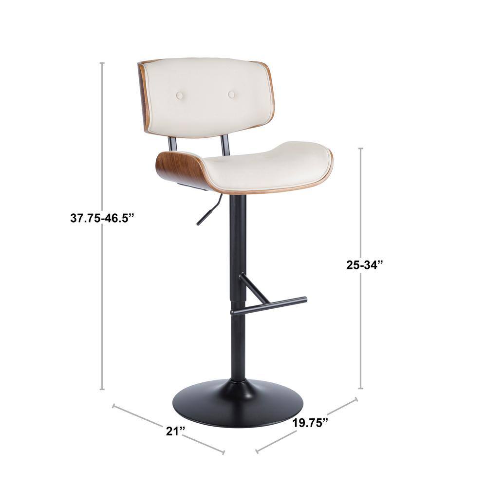 Contemporary Cream Faux Leather & Walnut Adjustable Swivel Chair