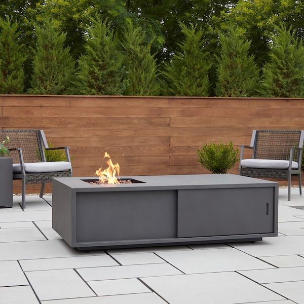 Real Flame Vance 60 in. L x 40 in. H Outdoor MGO Propane Fire Pit in Weathered Slate with Push-Button Ignition and Lava Rocks