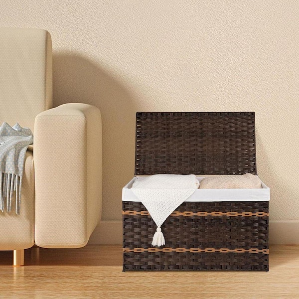 Brown 30 in. x 18 in. Plastic Decorative Basket with Handles and