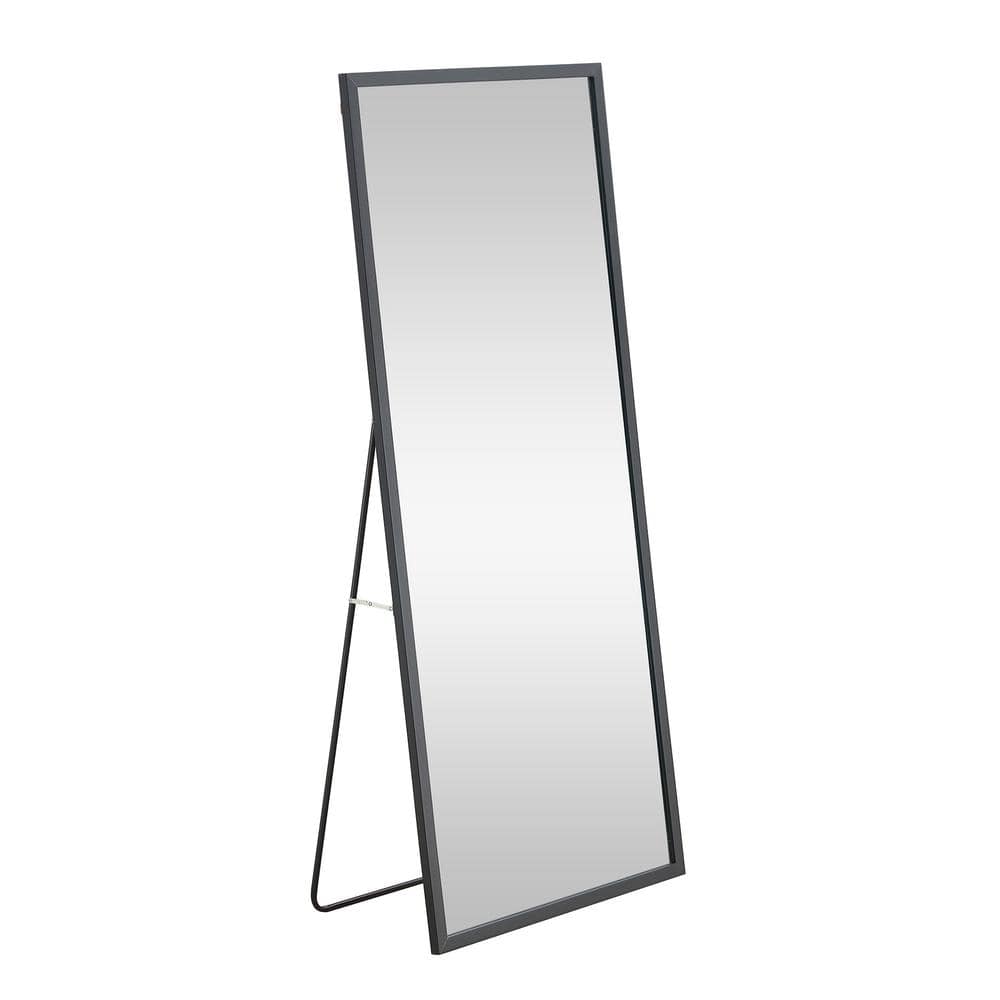 22.8 in. W x 65 in. H Rectangle Grain Solid Wood Frame Black Full Length Mirror