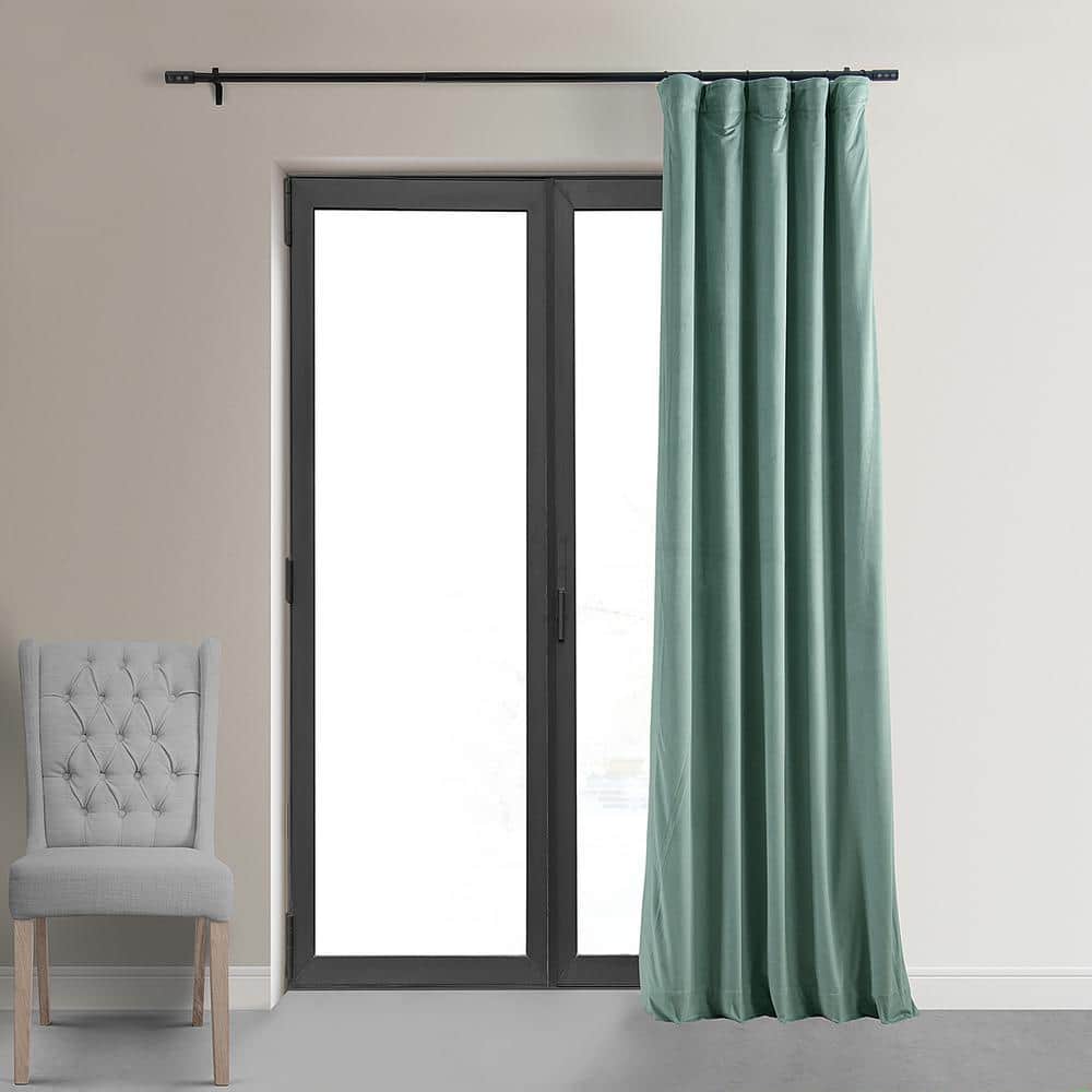 Aqua Mist Velvet Blackout 84-Inch Window Curtain Panel
