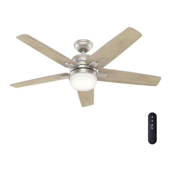 Hunter Cavera Wi-Fi-Enabled Apple HomeKit/Google Home/Alexa 52 in. Indoor Matte Nickel Ceiling Fan with Light Kit & Remote