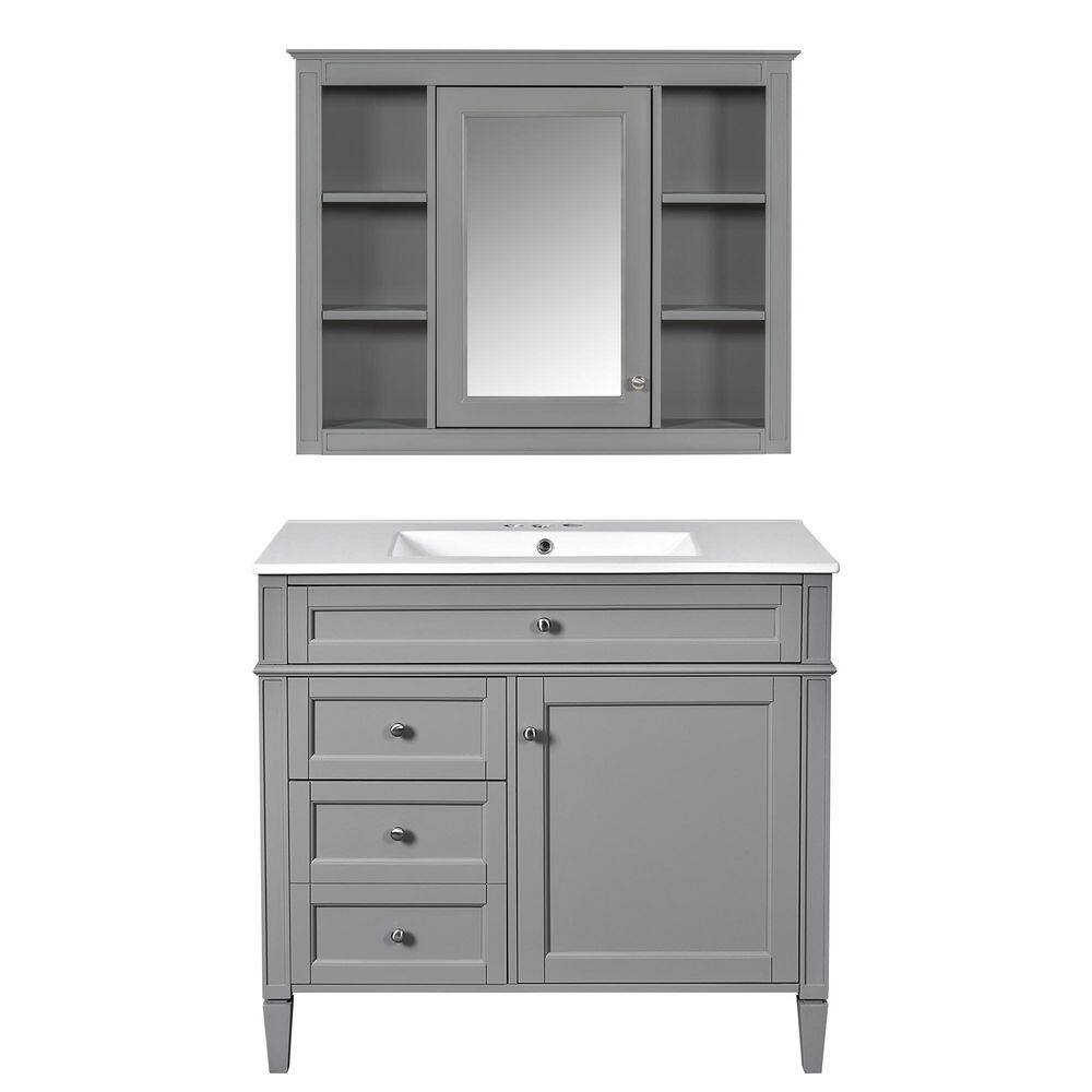 35 in. W x 27.5 in. H Rectangular Gray Bathroom Storage Medicine Cabinet with Mirror & Bathroom Vanity, Ceramic Sink price history on PriceWatchPro