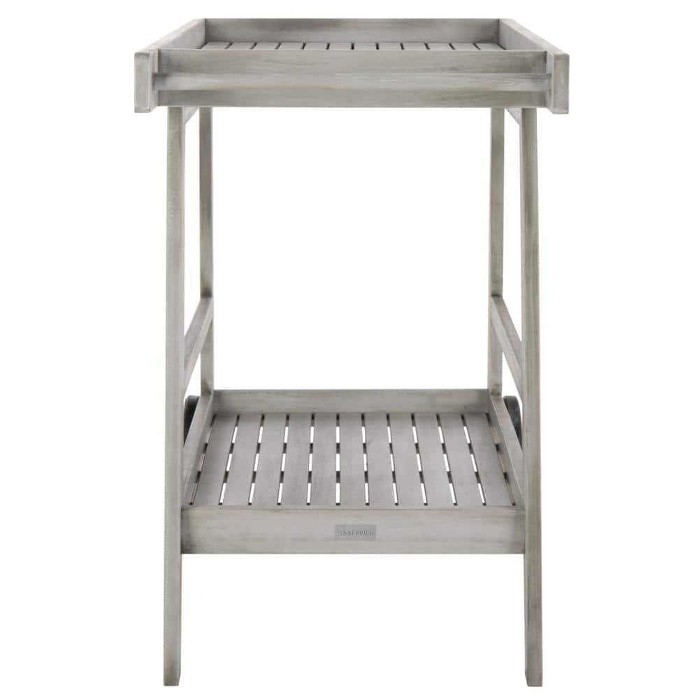Transitional Eucalyptus Wood Bar Cart with Storage in Grey Wash