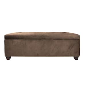 Sean Obsession Brownstone 10-Button Tufted Upholstered Large Storage Bench