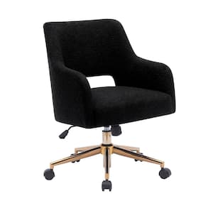 Stain Resistant Boucle Fabric Upholstered Adjustable Height Office Vanity Swivel Task Chair with Wheels in Black