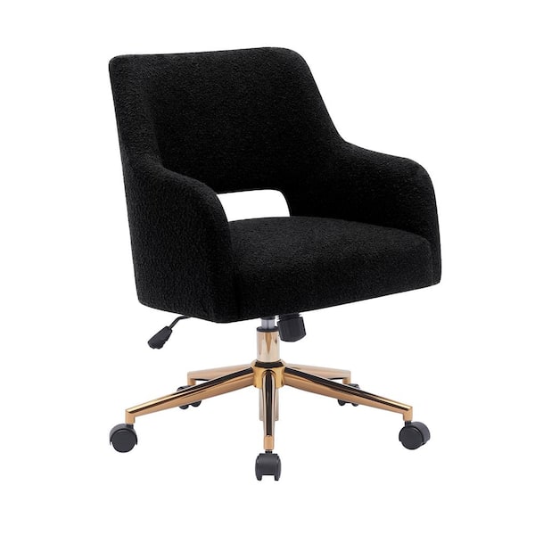 WESTINFURNITURE Stain Resistant Boucle Fabric Upholstered Adjustable Height Office Vanity Swivel Task Chair with Wheels in Black